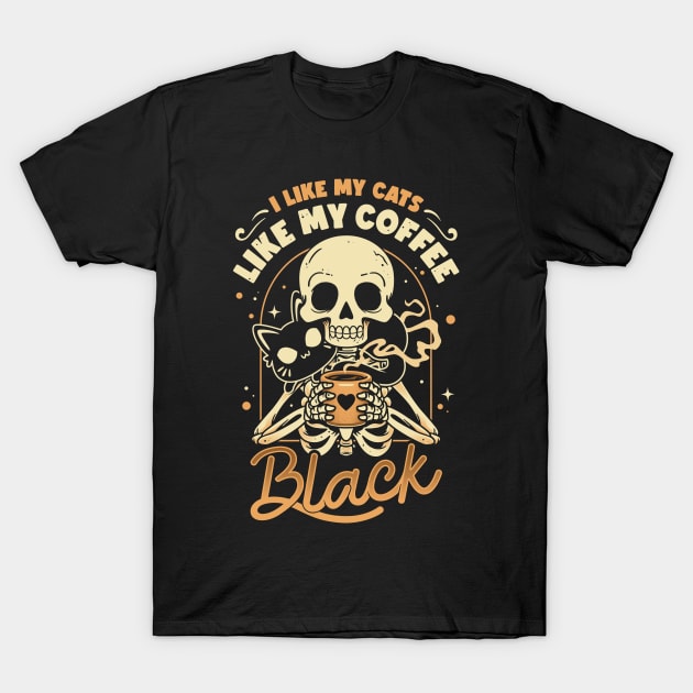 Black Cats and Coffee - Funny Skeleton T-Shirt by Snouleaf